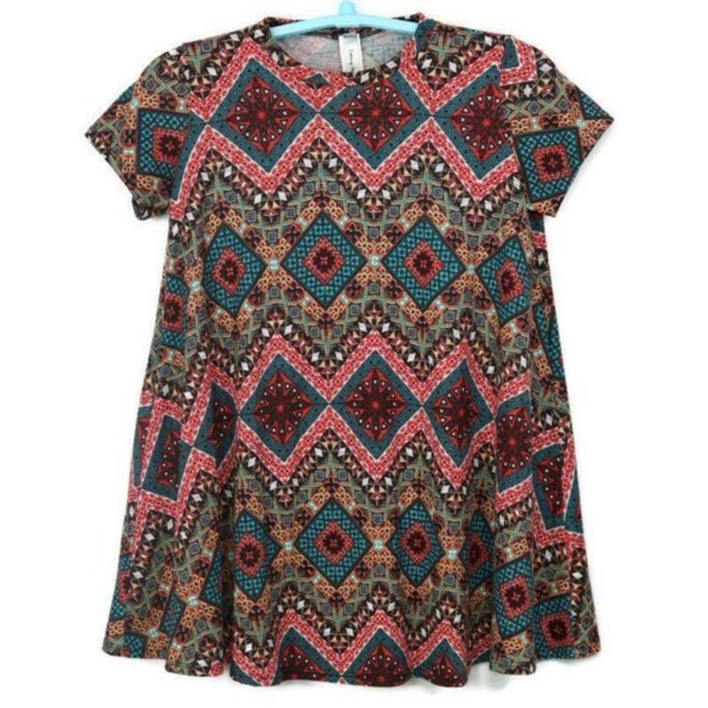 Loving People T-Shirt Dress‎ Red Teal Black Grey Short Sleeve M Medium